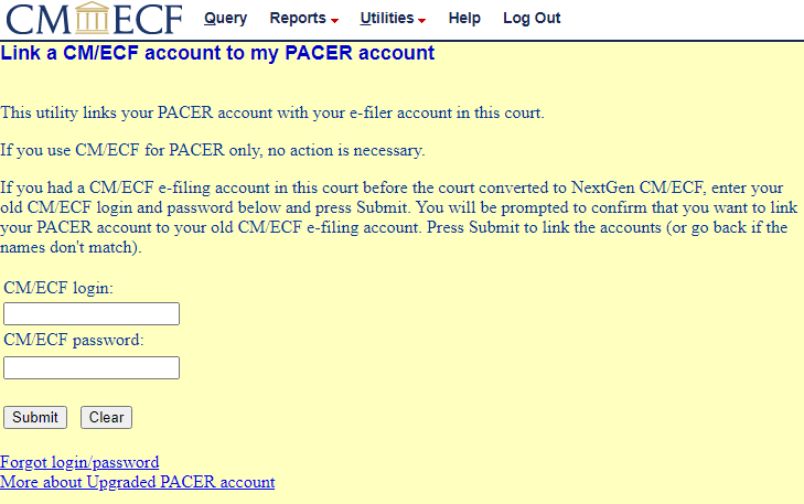 NextGen PACER Linking Utility - Login