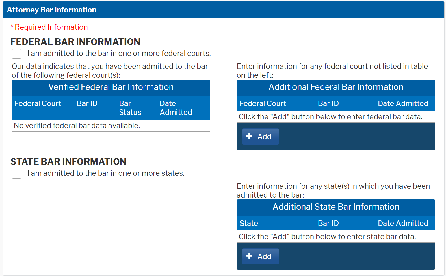 PACER Bar Admission Information