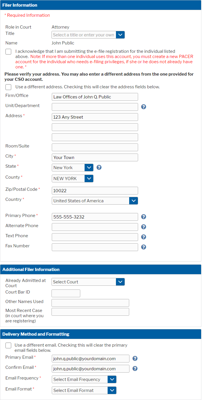 PACER E-File Registration Form