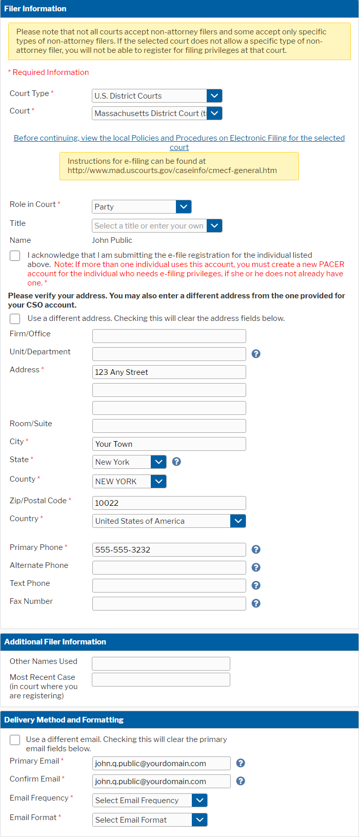 PACER E-File Registration Form