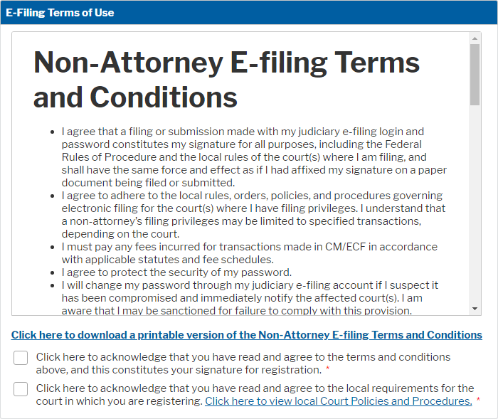 PACER Non-Attorne E-Filing Terms of Use