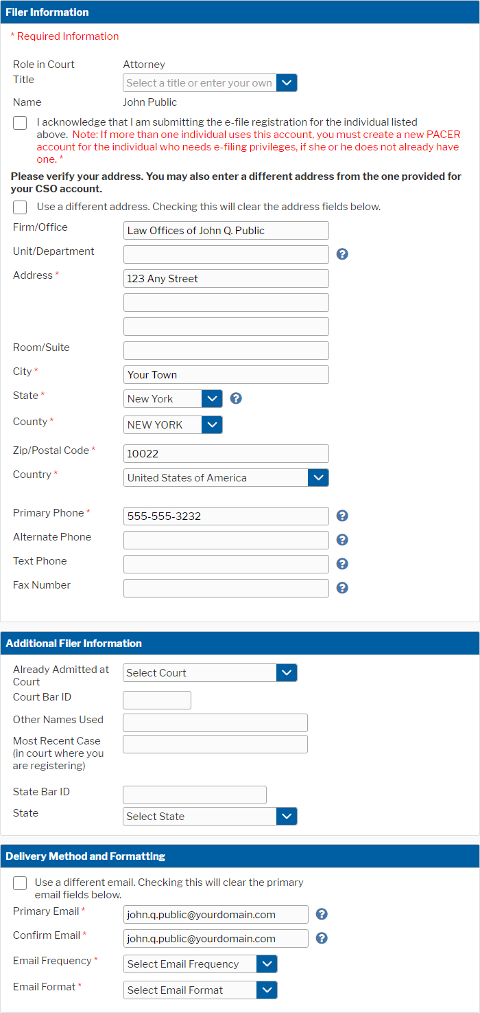 PACER E-File Registration Form