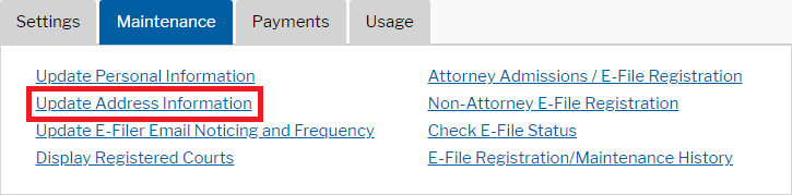 PACER Maintenance Tab