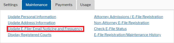 PACER Maintenance Tab