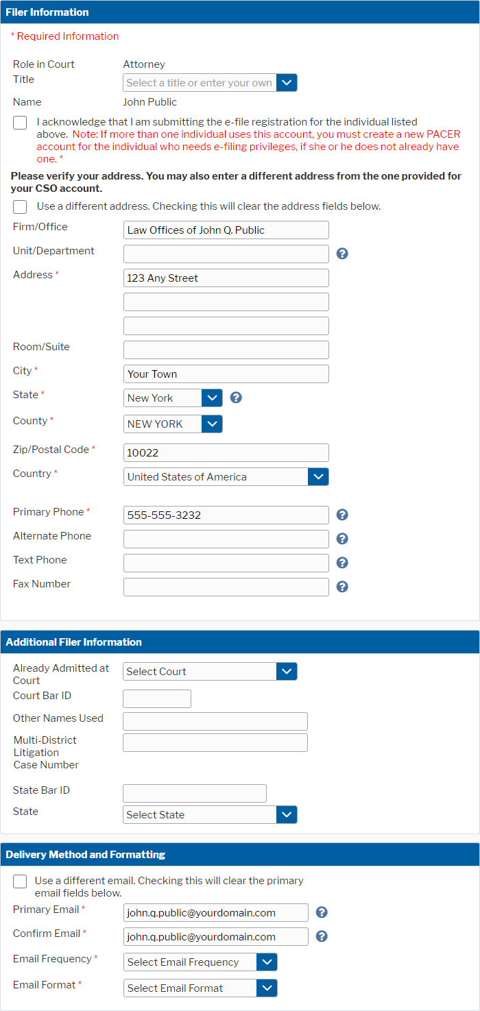 PACER E-File Registration Form