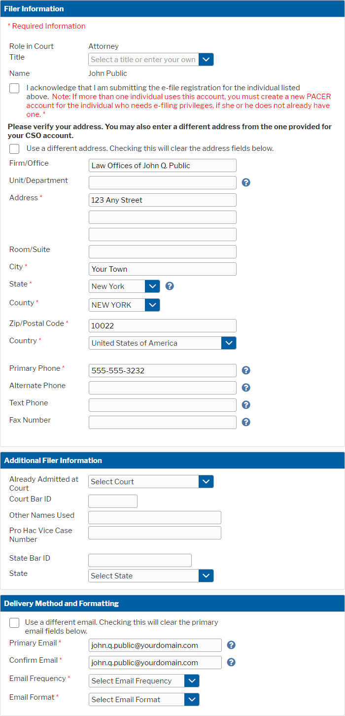 PACER E-File Registration Form