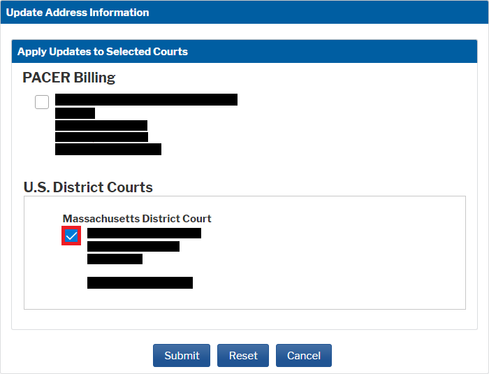 PACER Update Address Information