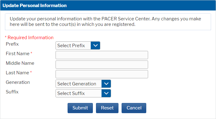 PACER Update Personal Information